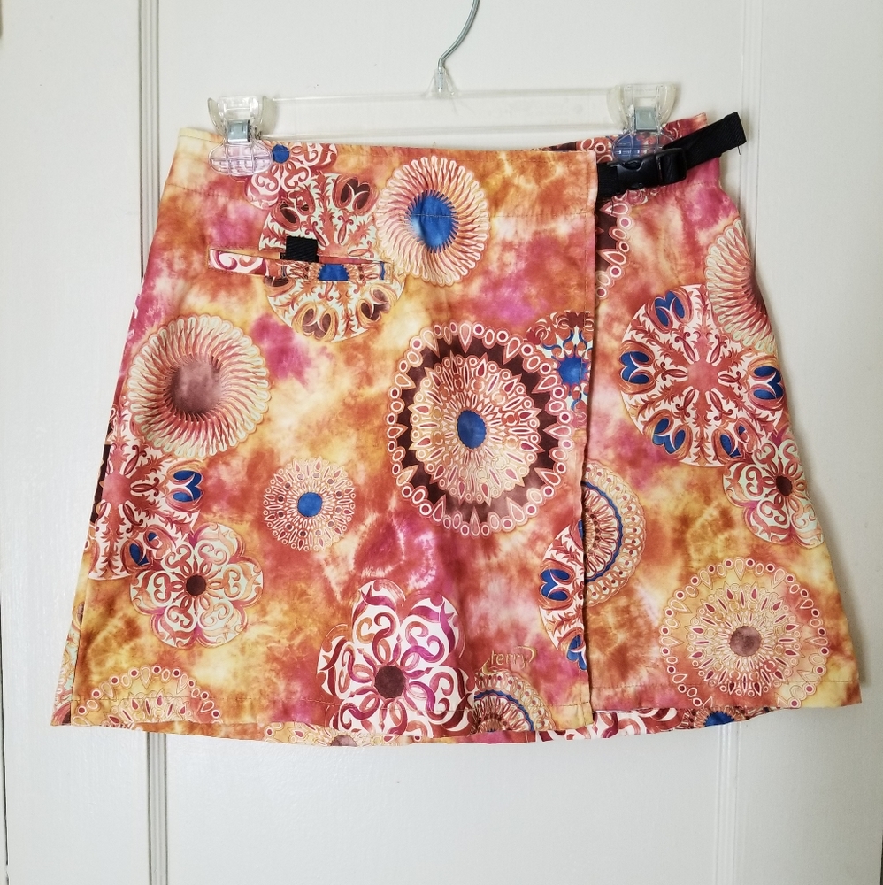TERRY BICYCLES floral cloth wrap skirt orange fall colors